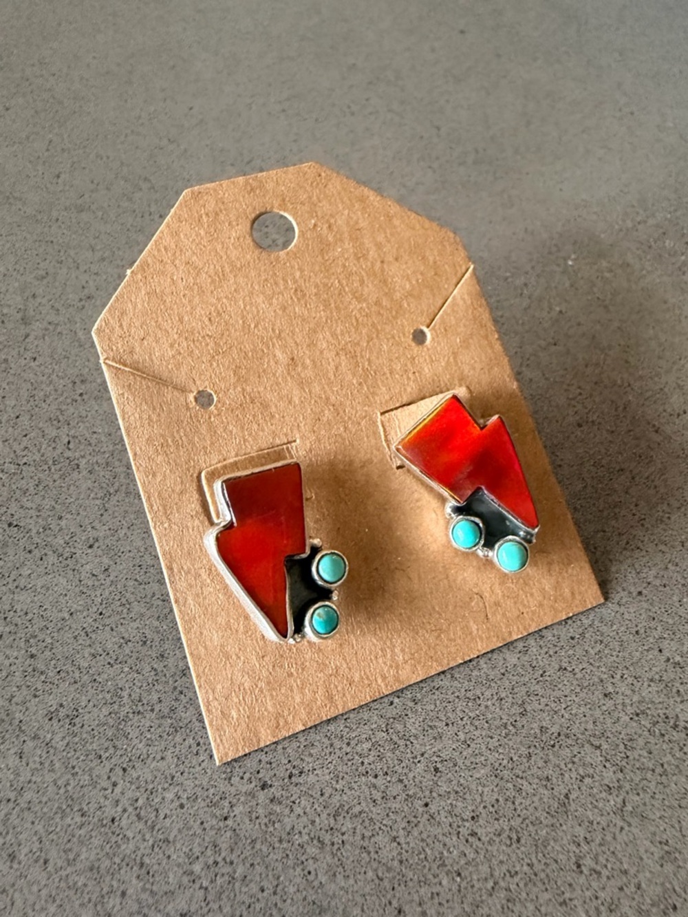 Opal Lightning Bolt Stud Earrings w/ Turquoise Stones | 925 Sterling Silver New - Picture 2 of 3
